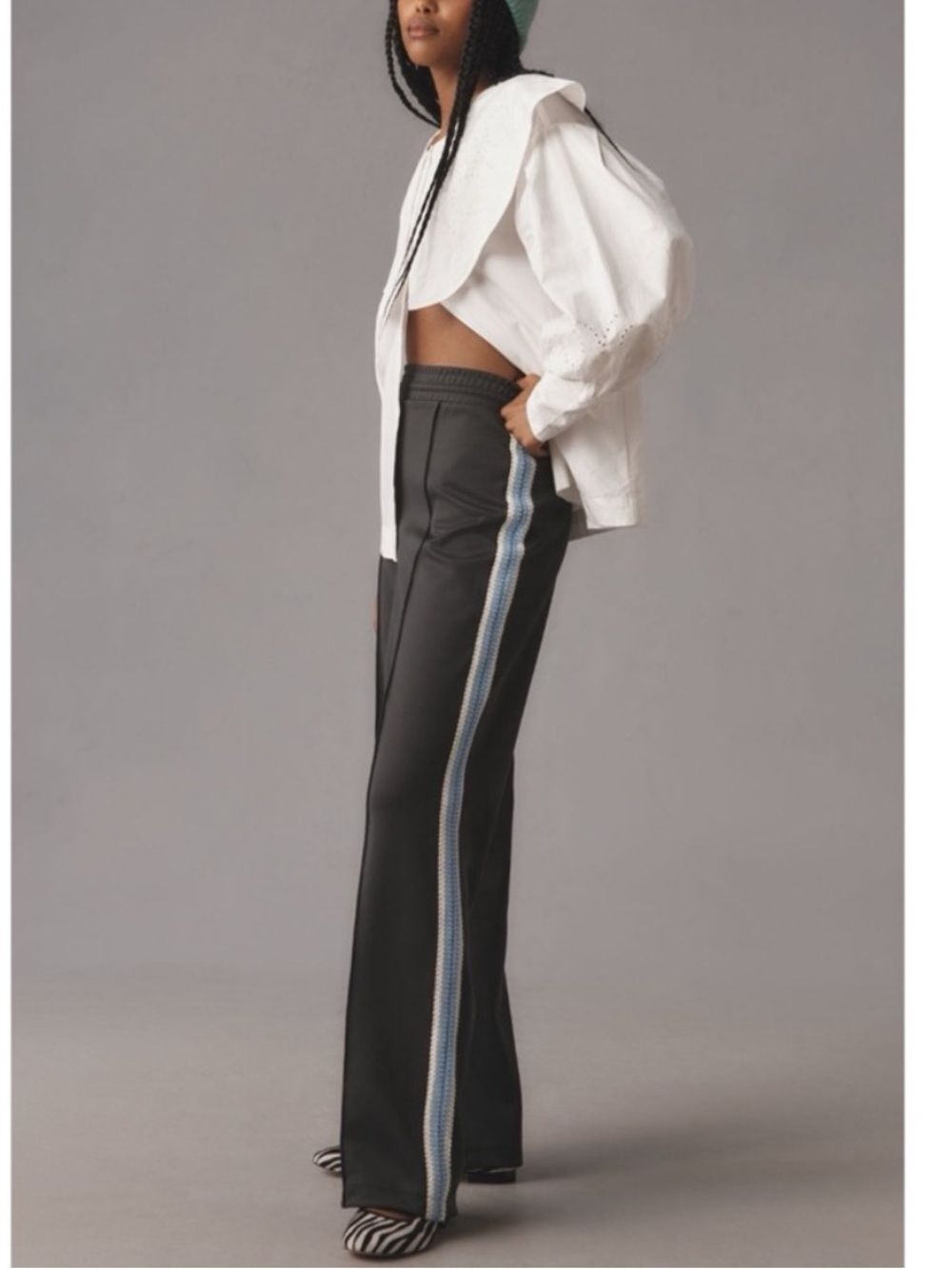 Anthropologie Maeve Black Wide-Leg Crochet Track Pants